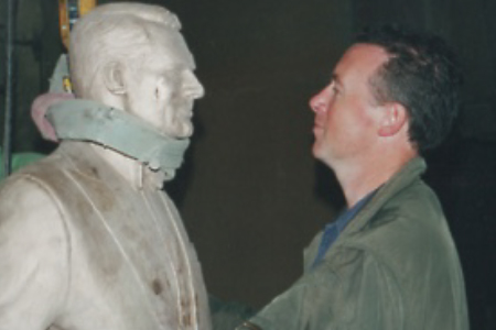 David Long gazing at Cary Grant statue